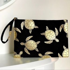 SALE! ❤️ Black metallic gold foil sea turtle clutch purse pouch summer bag